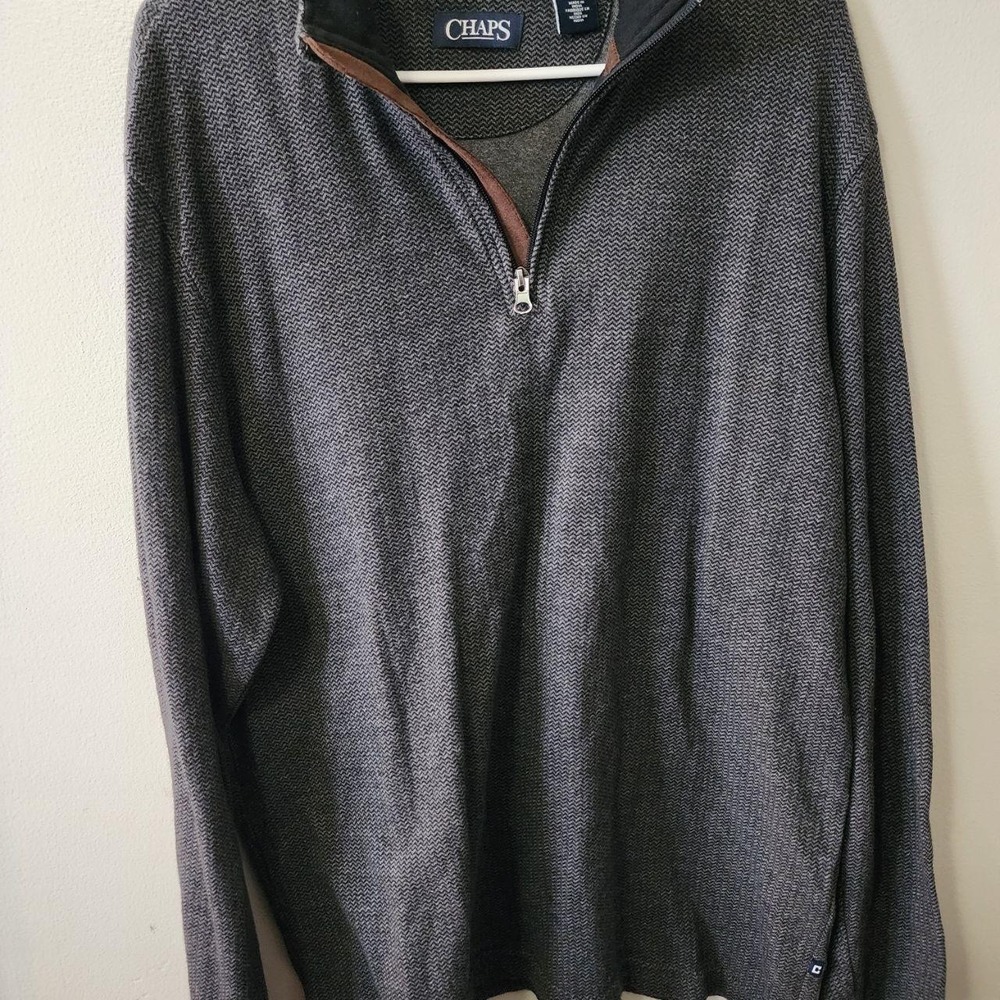 Classic Chaps long-sleeve pullover featuring a gray and black large